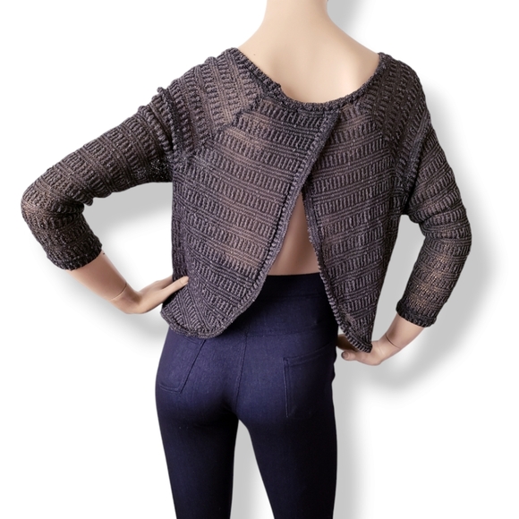 Basil Lola Hunter Green Semi-Sheer Long Sleeve Wrap Slit Back Top - Picture 6 of 8